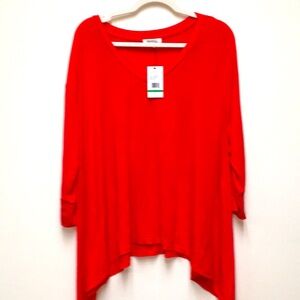 Skinny Girl Lanie Tunic Top Large Red Super Soft Relaxed Fit Lagenlook Casual